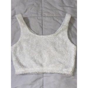 White Fleece Crop Tank-S